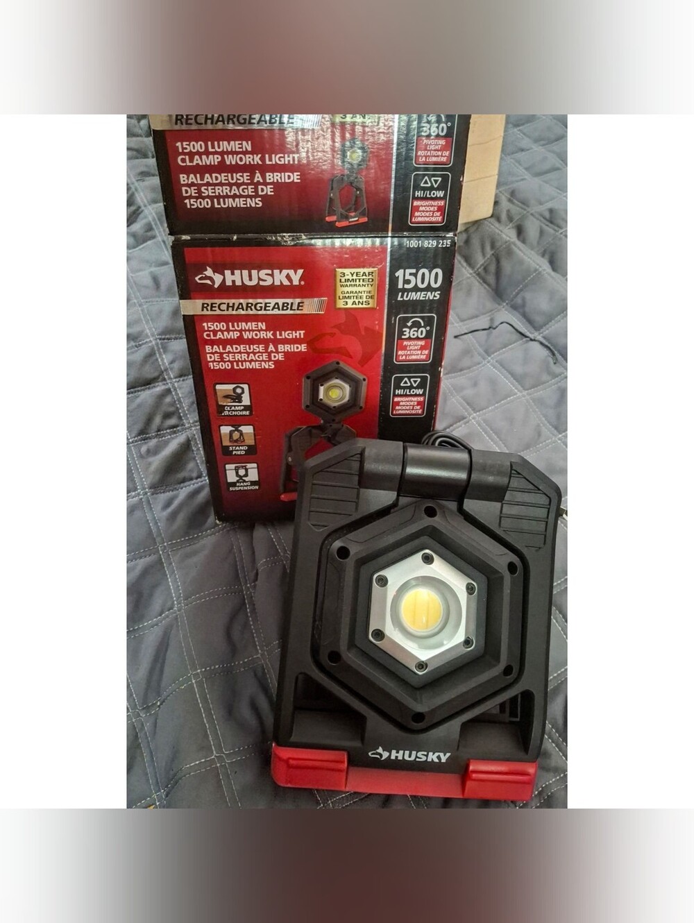 NIB Husky 1500-Lumen Rechargeable LED Clamp Work Light
